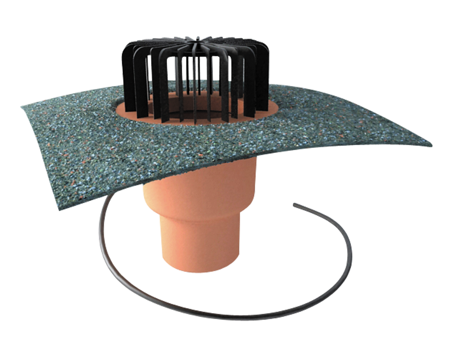 Wpust dachowy pionowy z kołnierzem bitumicznym lub PCV średnica odpływu 75, 100, 125 lub 160 mm z kablem grzewczym